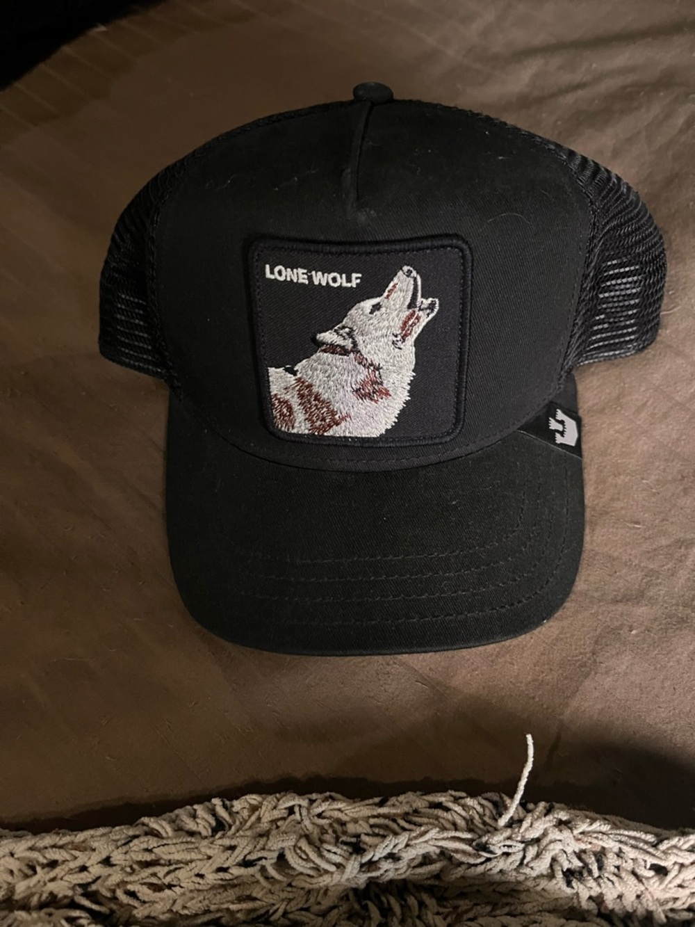 Goorin Bros Black 'Lone Wolf' Patch Trucker Hat